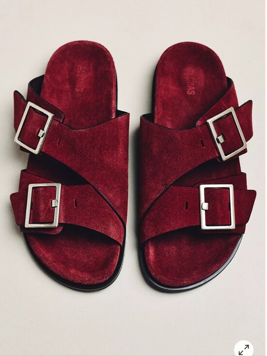 ALOHAS Shoes - ALOHAS Alba Double Buckle Slide Sandals Burgundy